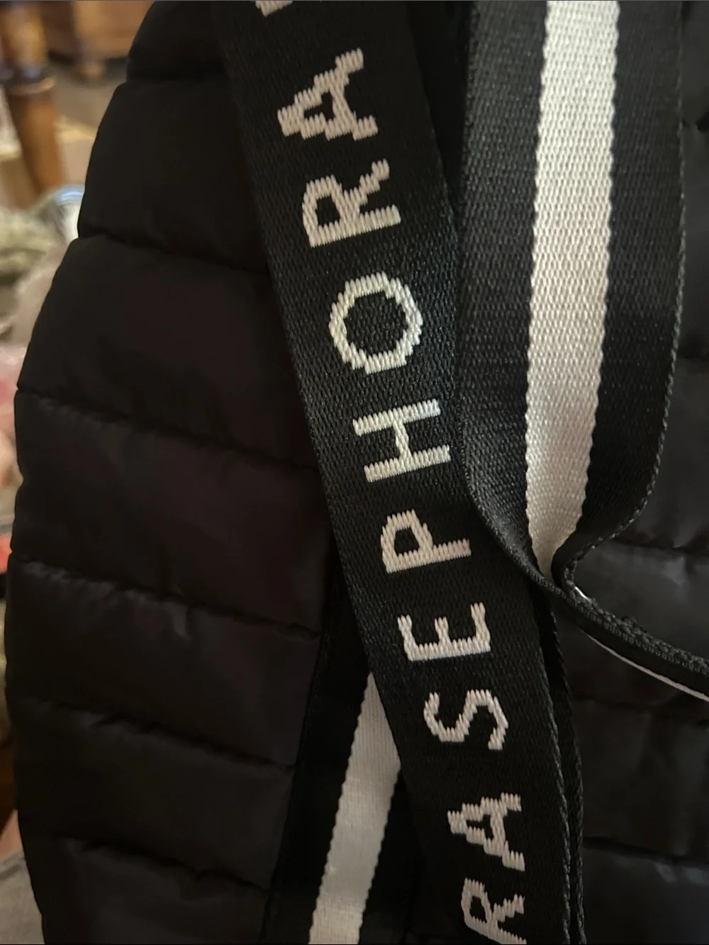 Sephora Black Quilted Tote with White Logo Straps
